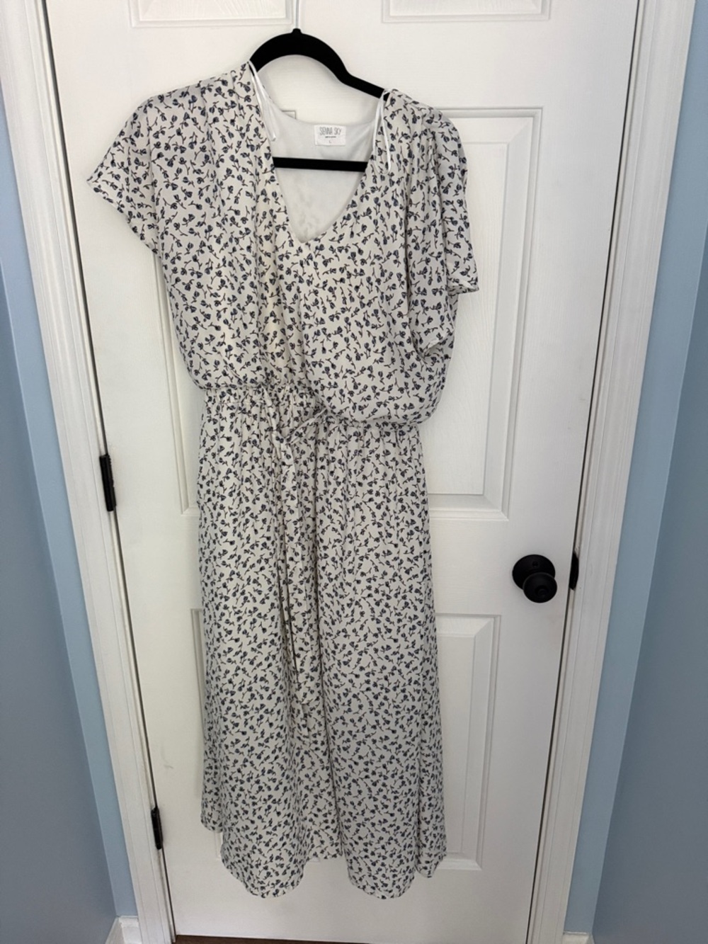Sienna Sky White Midi Dress with Navy Floral Print